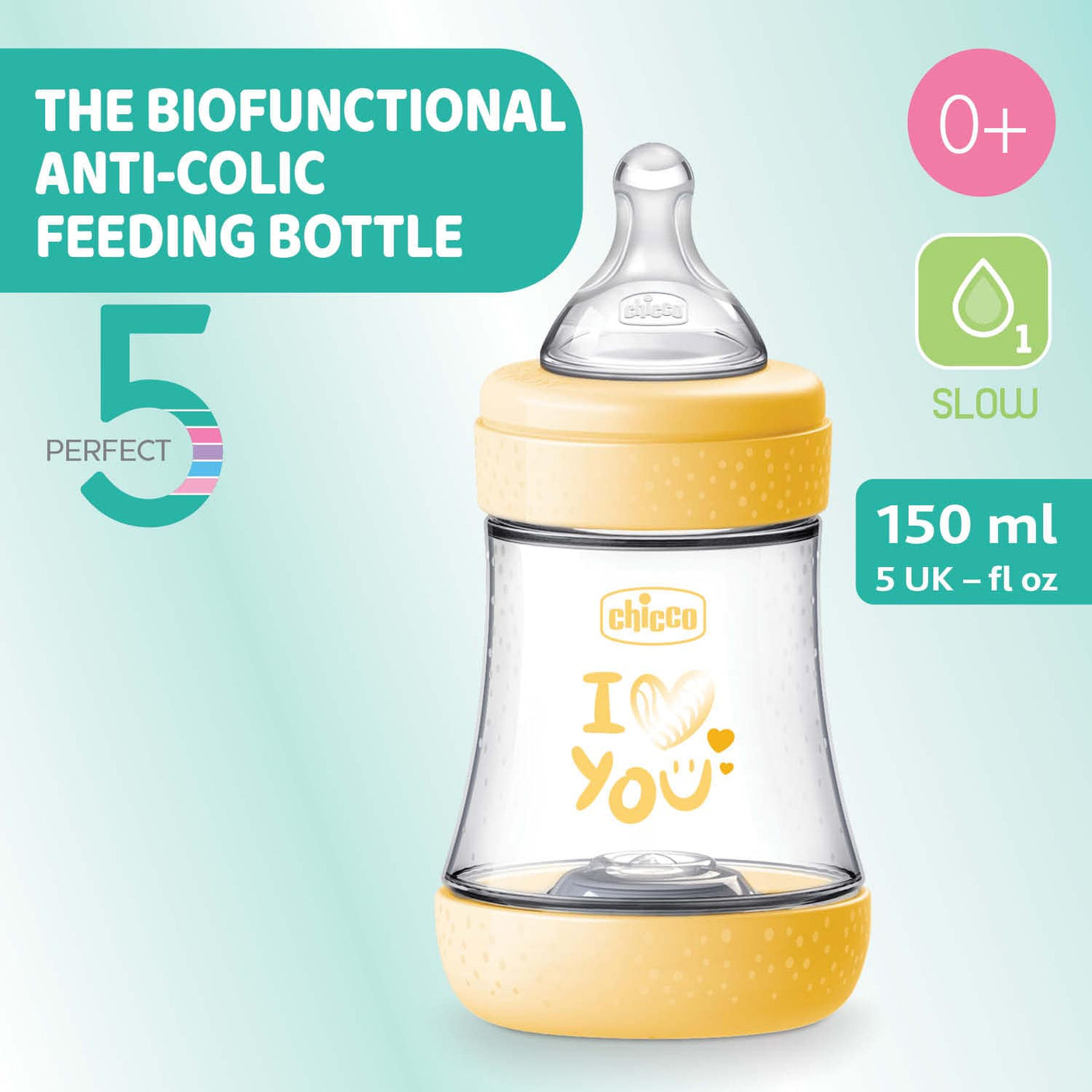 Chicco Alimentație bebe Biberon Chicco Perfect5 2021131-7 | 150ml, Tetina S, Flux Lent, 0luni+