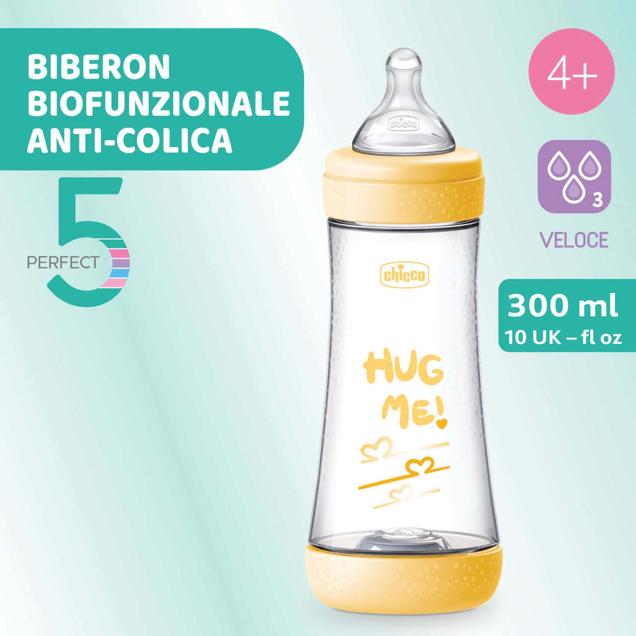 Chicco Alimentație bebe Biberon Chicco Perfect5 2023531-7 | 300ml, Tetina S, Flux Rapid, 4luni+