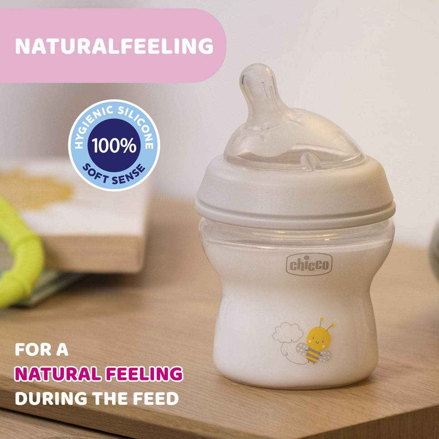 Chicco Alimentație bebe Biberon Chicco Natural Feeling 8131130-7 | 150ml, Tetina S, 0luni+, 0%BPA