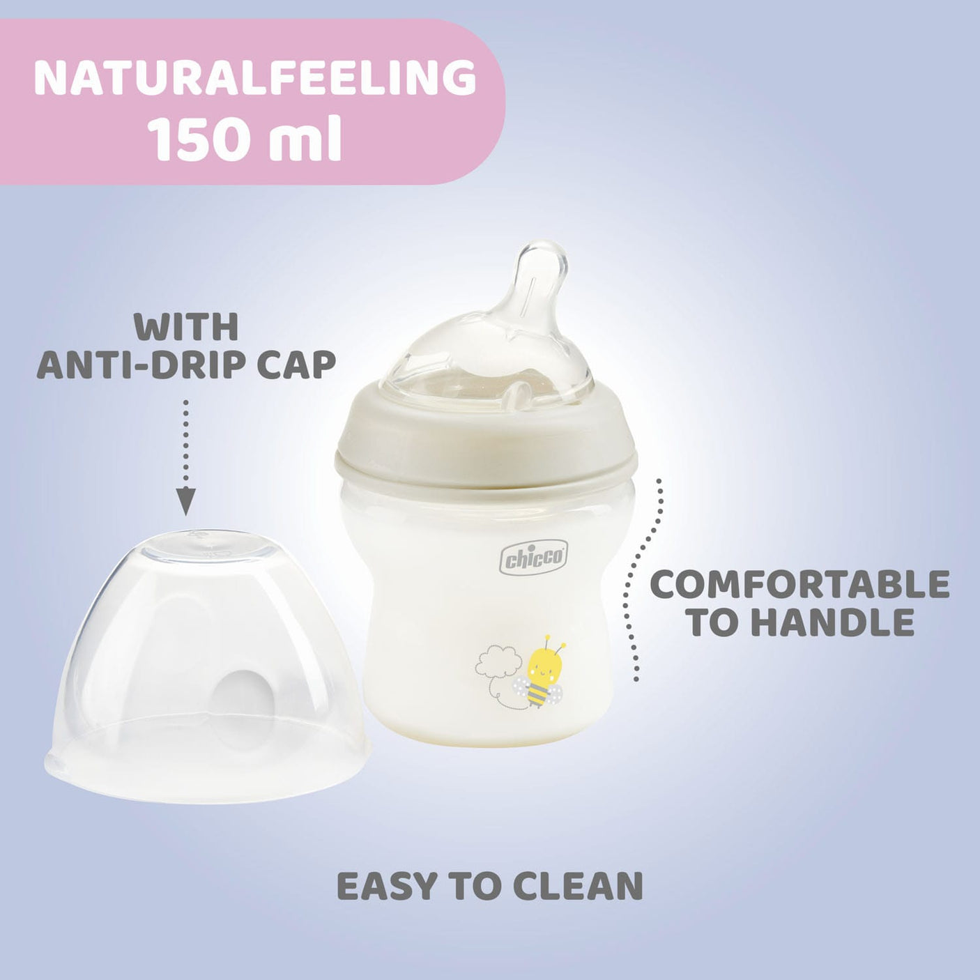 Chicco Alimentație bebe Biberon Chicco Natural Feeling 8131130-7 | 150ml, Tetina S, 0luni+, 0%BPA