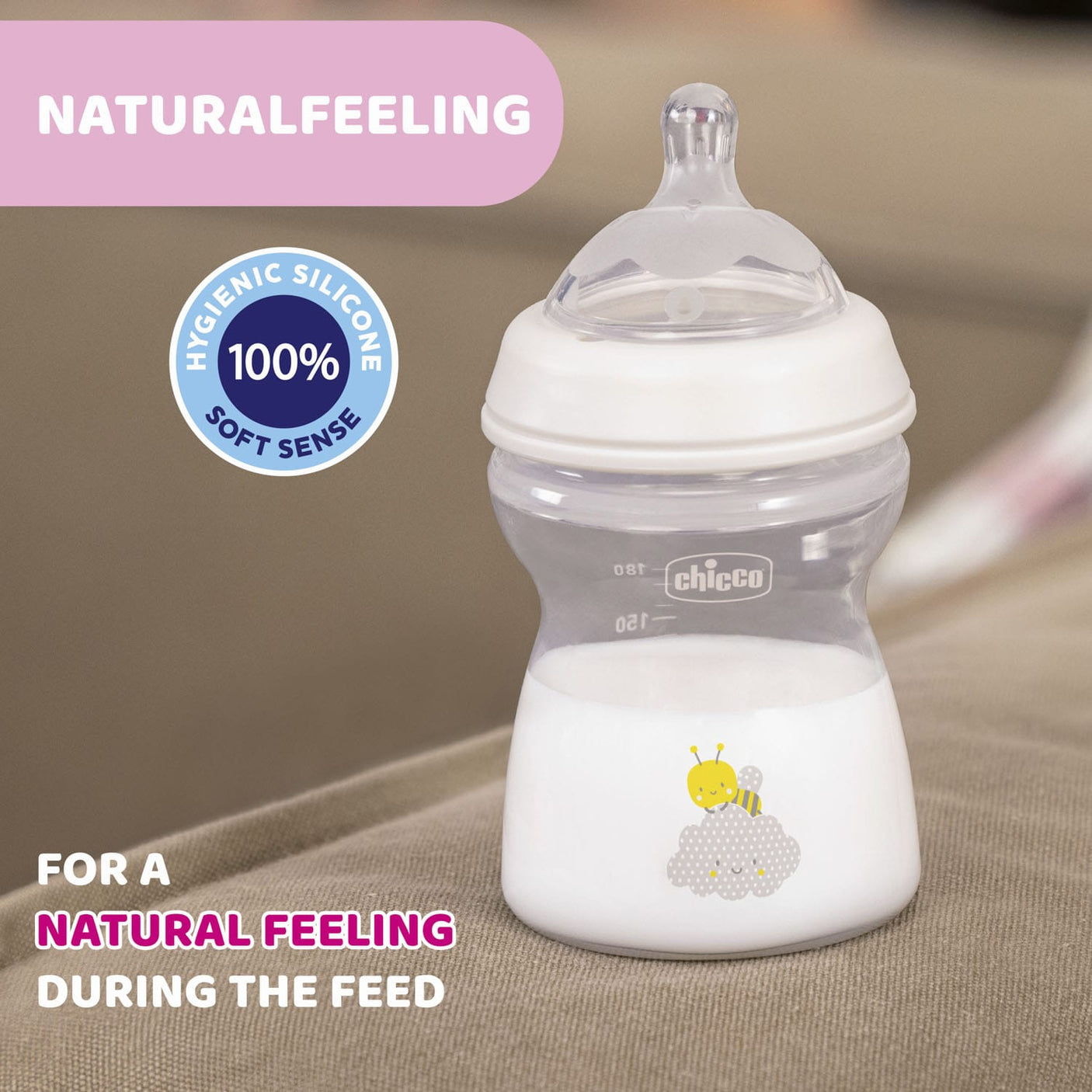Chicco Alimentație bebe Biberon Chicco Natural Feeling 8132330-7 | 250ml, Tetina S, 2luni+, 0%BPA