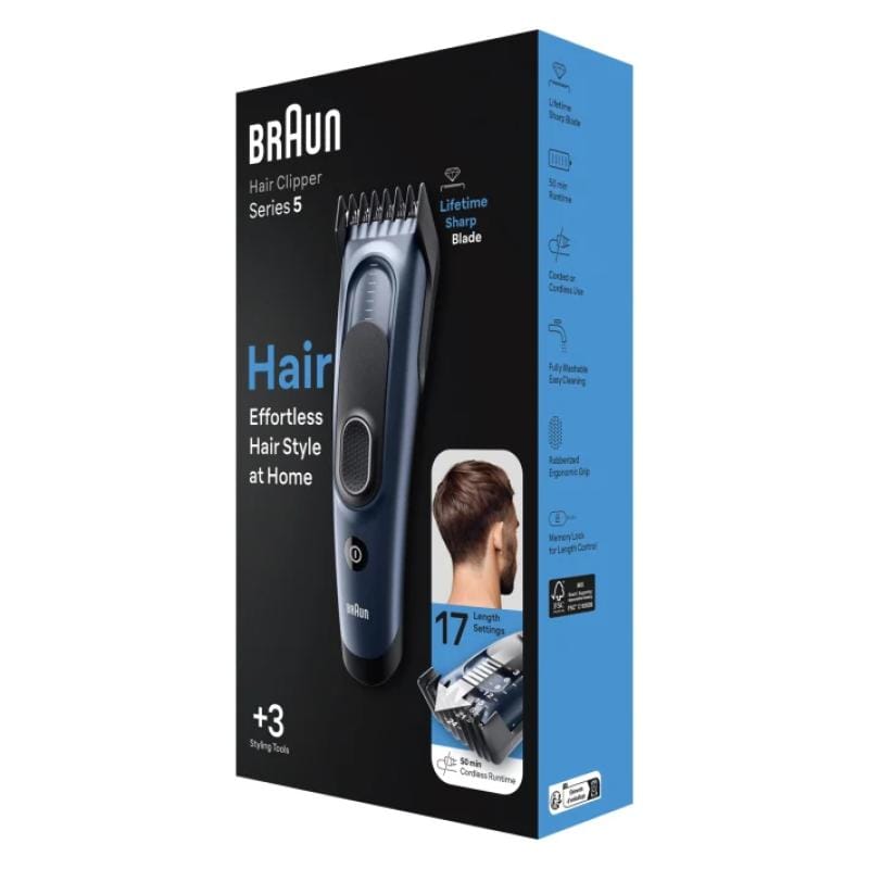 Braun Aparat de tuns Masina de tuns parul Braun HC5350 | Reglaj lungime, Piepteni ghidaj, Albastru