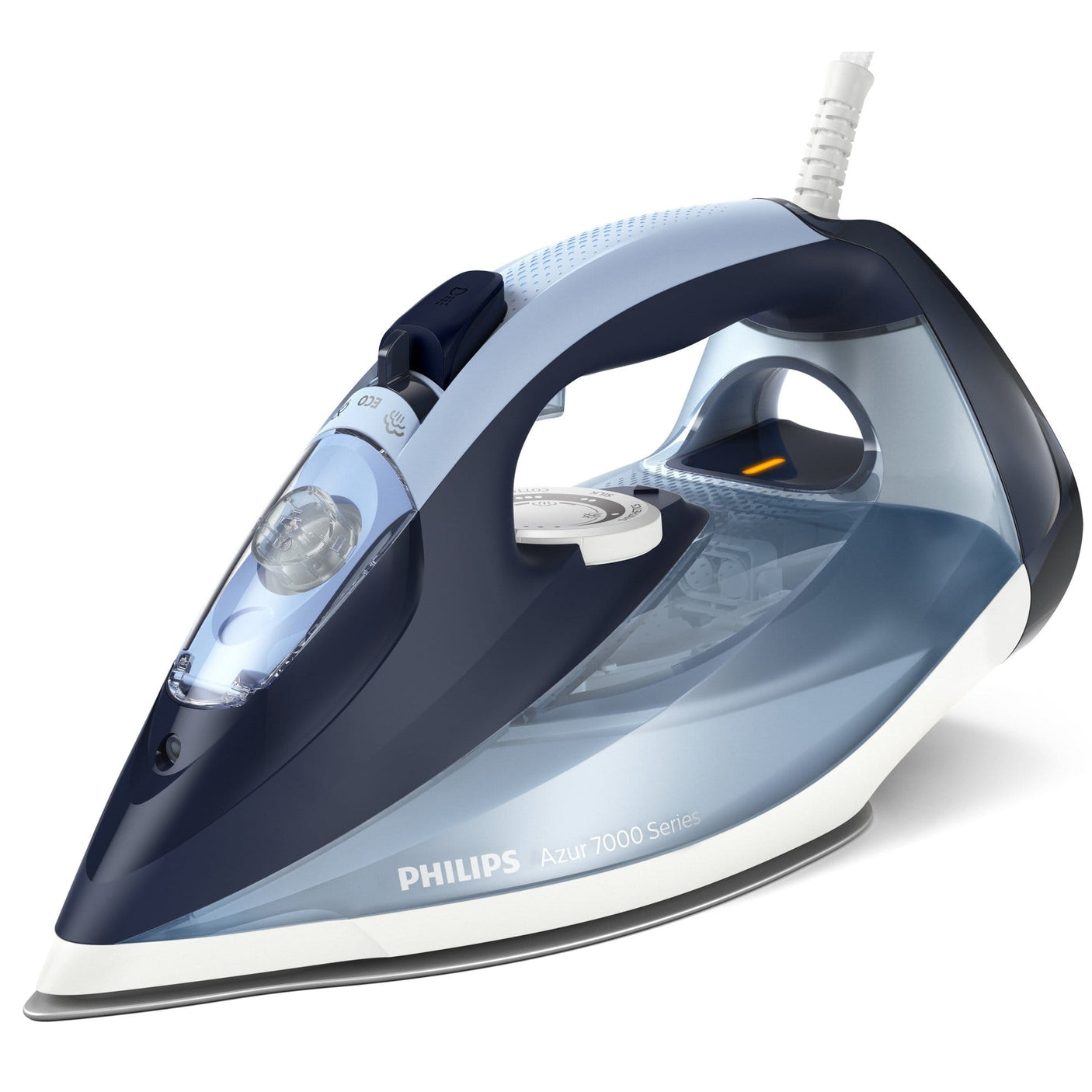 Philips Fier de calcat Philips Azur DST7020/20, 2800W, debit de abur continuu de 50g/min si jet de abur de 250 g, talpa SteamGlide Plus, rezervor de 300ml si sistem de curatare automata cu rezervor integrat pentru calcar, albastru