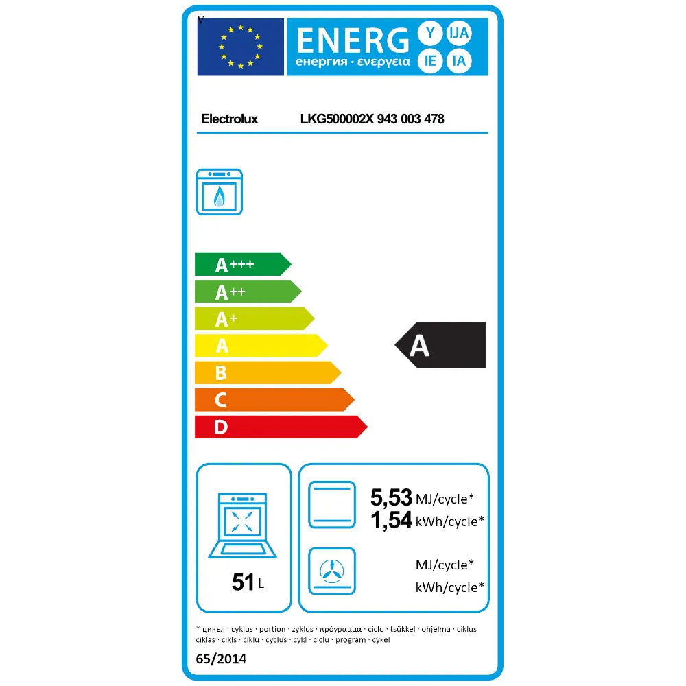 Electrolux Aragaz Aragaz Electrolux LKG500002X | 4 arzatoare, cuptor gaz 51L, grill, rotisor, 50x60x85.5cm