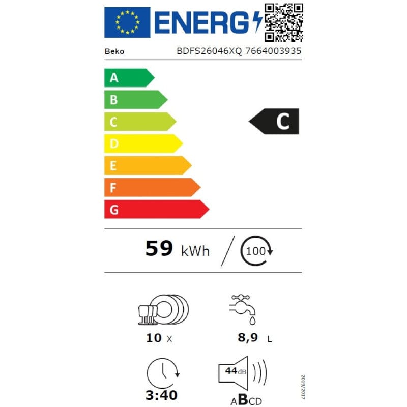 Beko Masina de spalat vase Masina de spalat vase Beko BDFS26046XQ | 10 seturi, ProSmart Inverter, 6 programe, 8.9L, 44.8x60x85cm