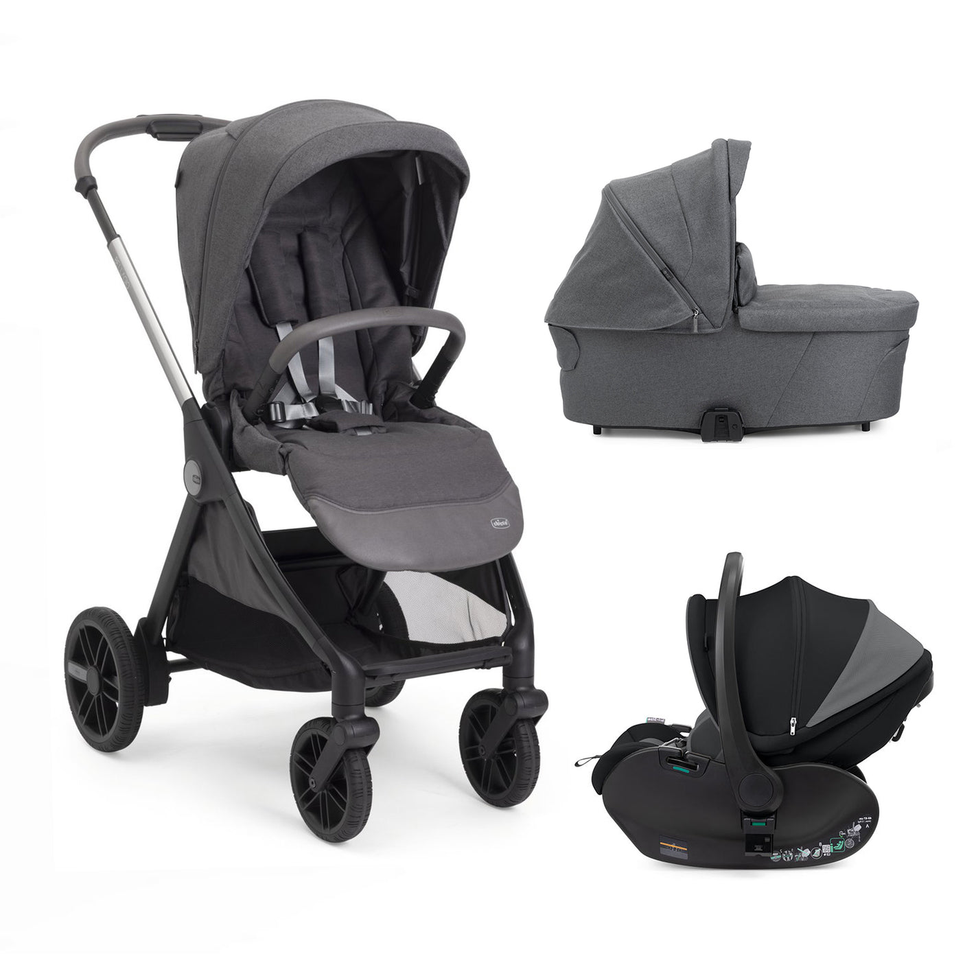Carucior Copii 3 în 1 Chicco Bellagio 2, Black Satin (negru), First Seat Recline, 0luni+
