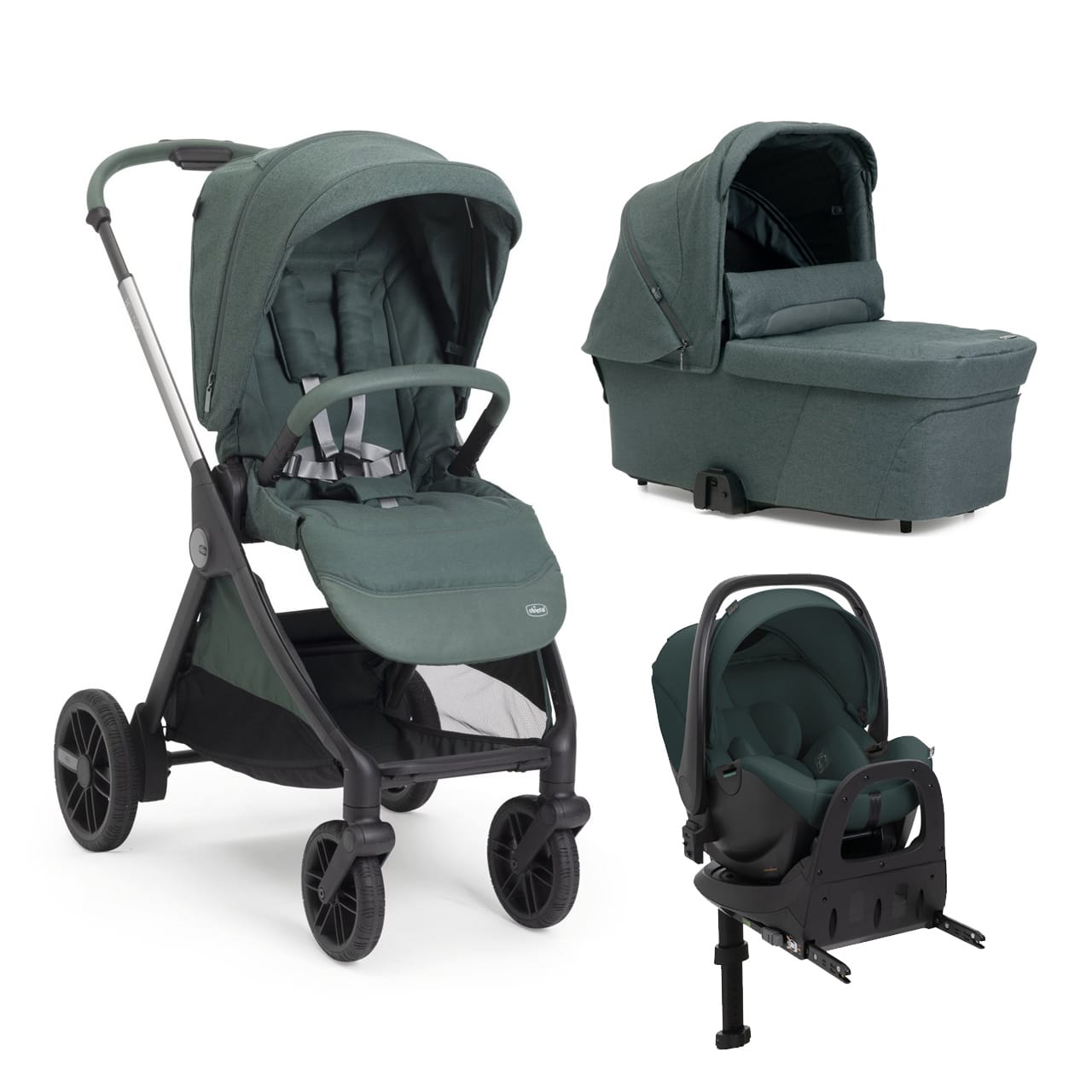 Chicco Puericultură Carucior Copii Chicco Bellagio 3 in 1 8718333 | Fir Tree, 0 Luni+, Verde Inchis