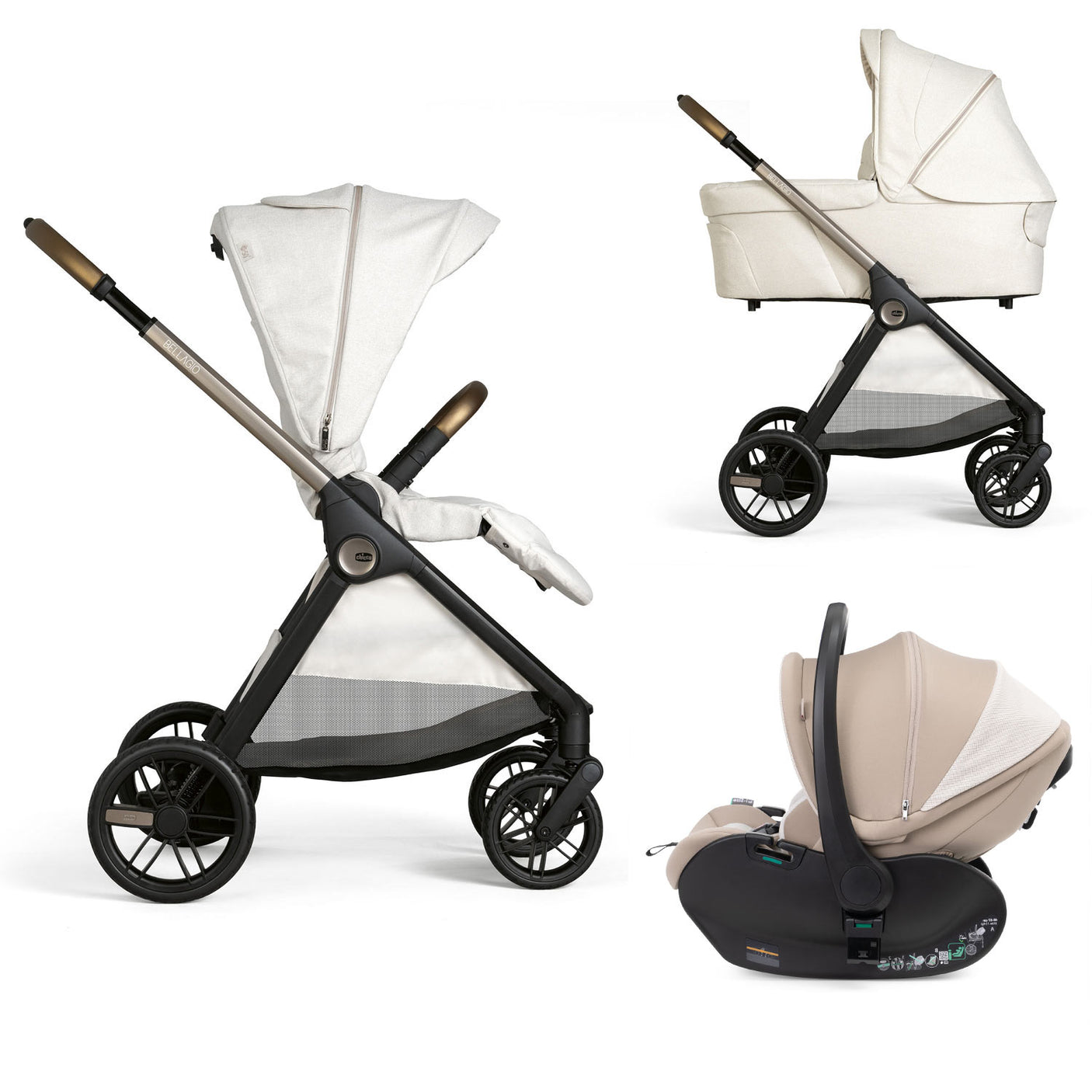 Carucior Copii 3 în 1 Chicco Bellagio, Amber Glow (bej Deschis), First Seat Recline, 0luni+