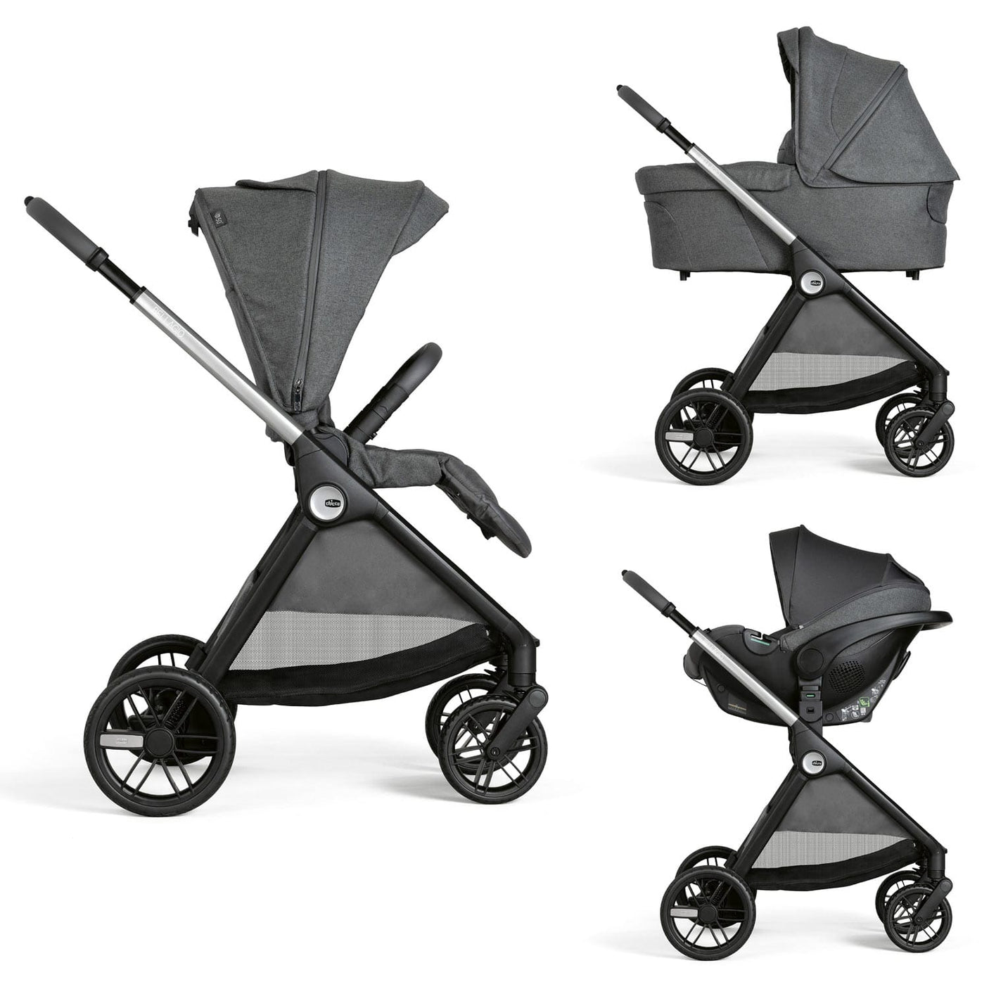 Chicco Puericultură Carucior Copii 3 in 1 Chicco Bellagio 8713645 | Black Satin, 0 luni+