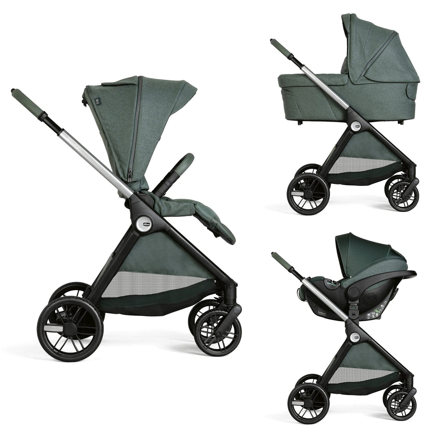 Chicco Puericultură Carucior Copii Chicco Bellagio 3 in 1 8713633 | Fir Tree, 0 Luni+, Verde Inchis