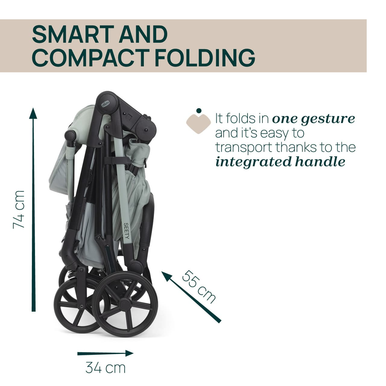Chicco Jucării Carucior Copii Chicco Seety 3in1 8709776 | cu Scaun Auto Kory Plus I-size, Sage, 0luni+