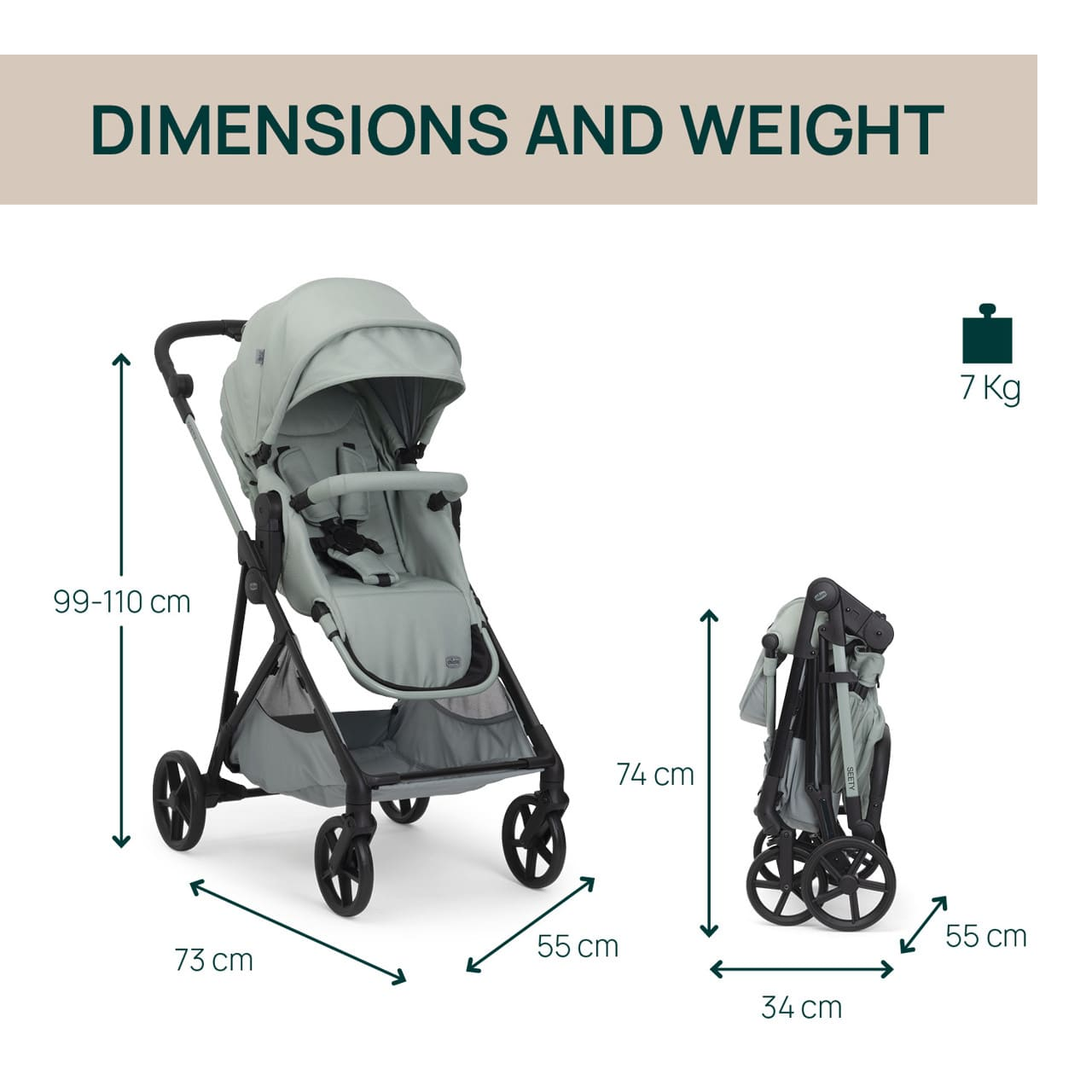 Chicco Jucării Carucior Copii Chicco Seety 3in1 8709776 | cu Scaun Auto Kory Plus I-size, Sage, 0luni+