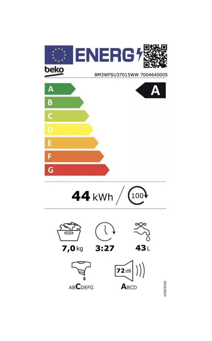 Beko Masina de spalat rufe Masina de spalat rufe Beko BM3WFU37013WW | 7kg, 1000rpm, Clasa A, Motor ProSmart Inverter, Alb