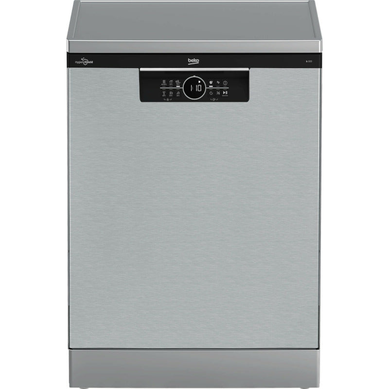 Masina de spalat vase FS Beko, 15 seturi, 6 programe, Clasa D, HygieneIntense, display, Pearl Inox