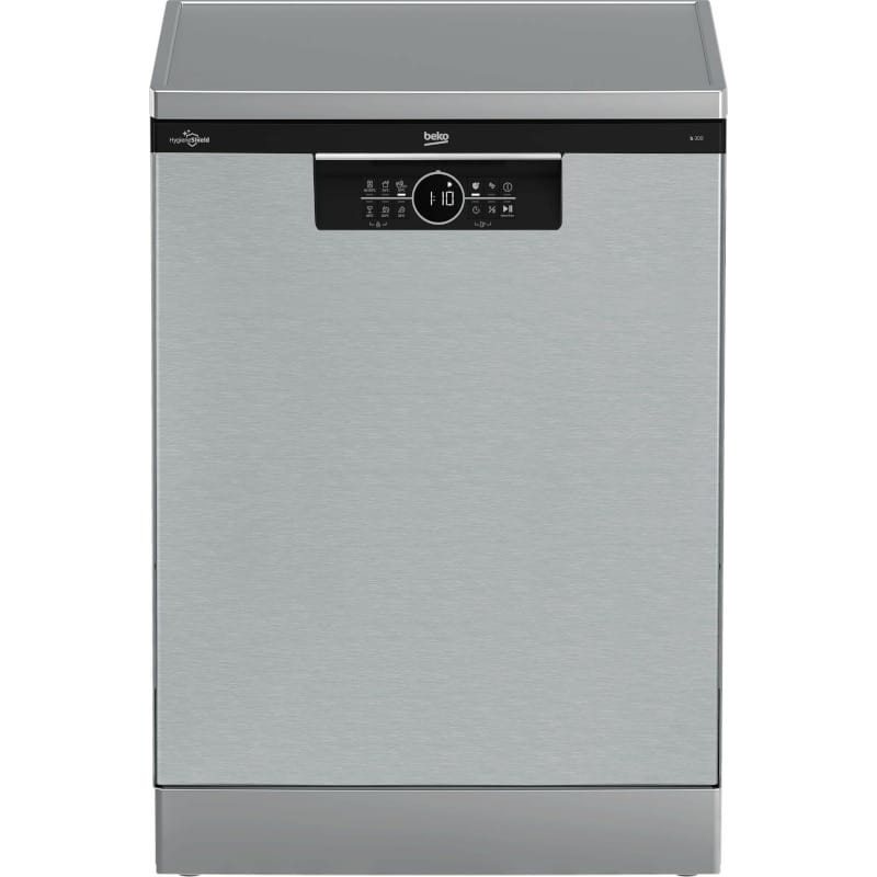 BEKO Masina de spalat vase FS Beko, 15 seturi, 6 programe, Clasa D, HygieneIntense, display, Pearl Inox