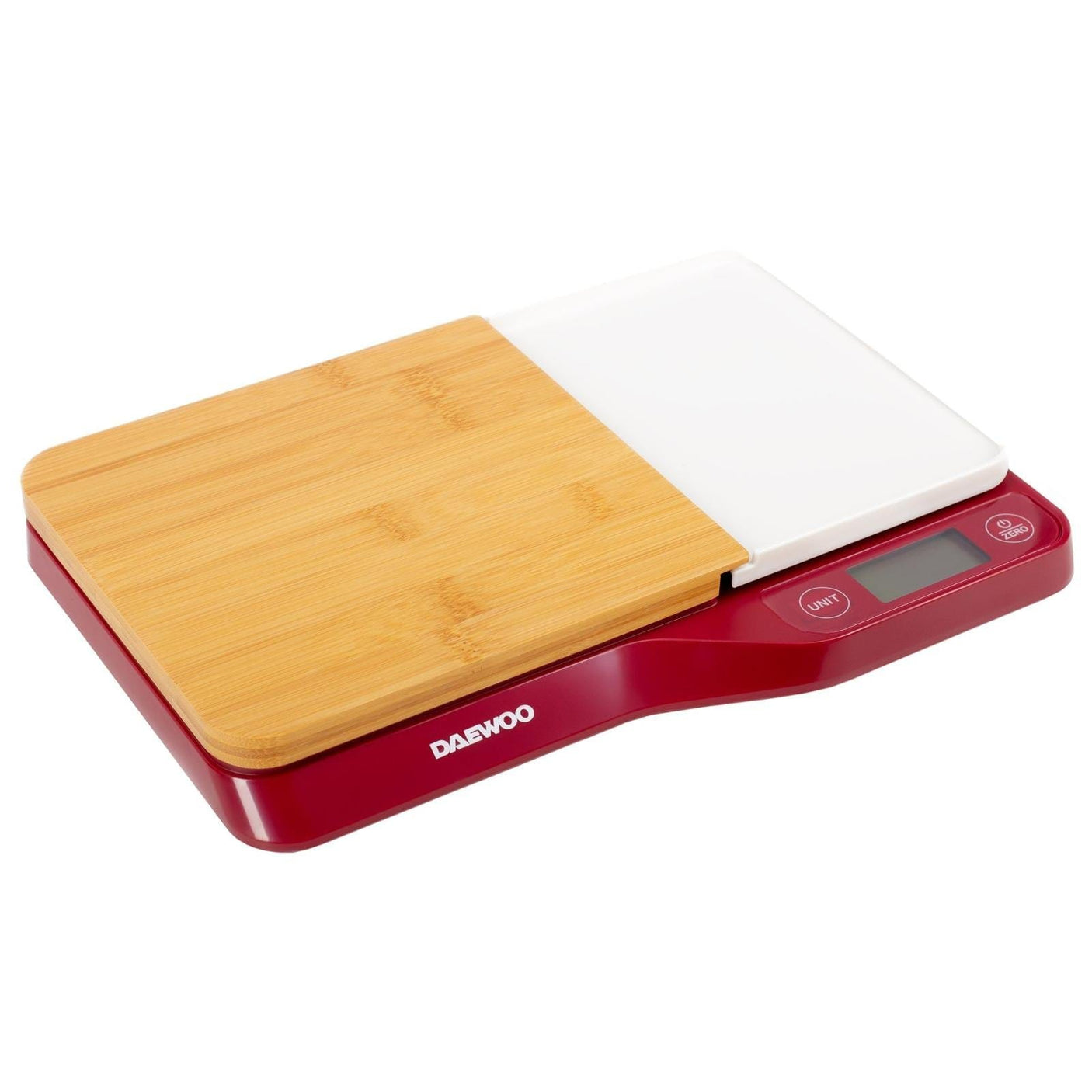 Daewoo SDA Cantar de bucatarie Cantar Bucatarie Daewoo DKS10R | 5kg, Tocator Bambus, LCD, Rosu