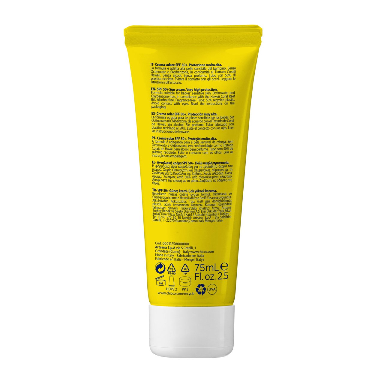 Crema Protectie Solara Chicco Baby Moments Spf 50+, 75 Ml, 0 Luni+