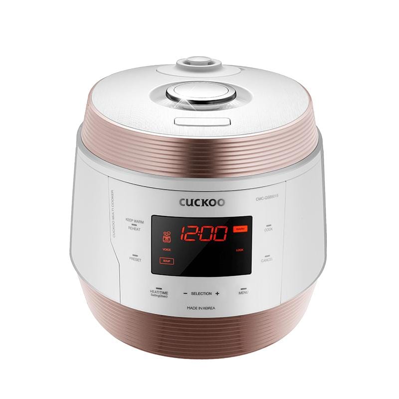 Cuckoo Multicooker Cuckoo Premium CMC-QSB501S, 5L, alb/cupru, aparat de gătit multifuncțional pentru orez, supe și tocănițe