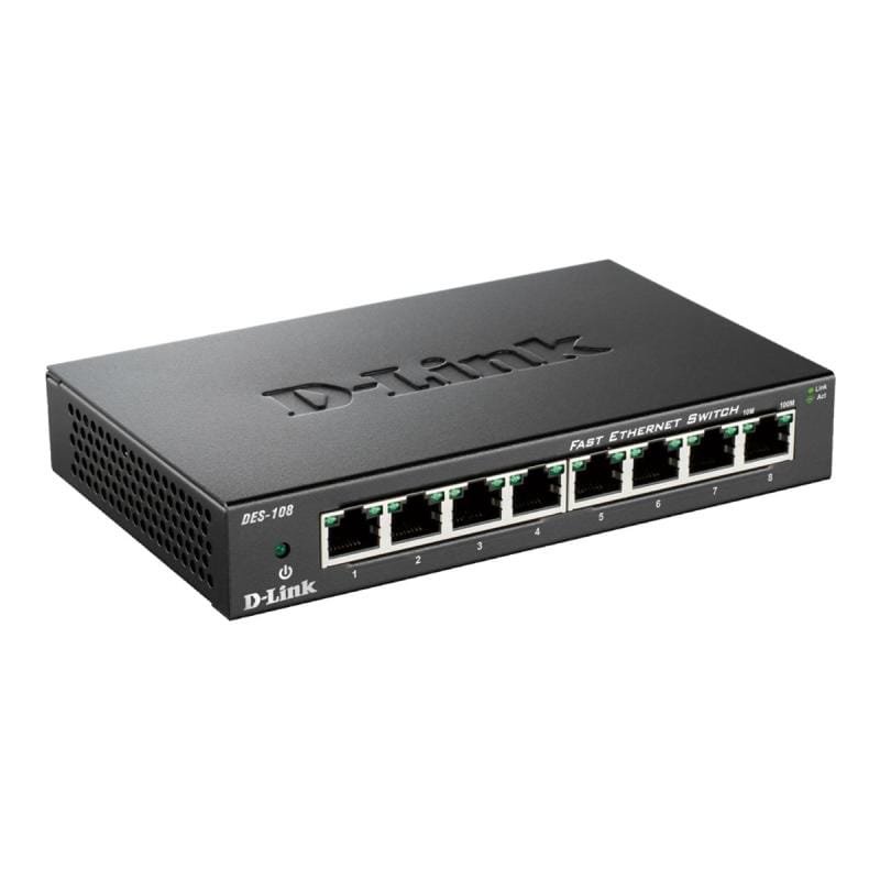 D-LINK Switch Switch D-Link DES-108/E, 8 Porturi Fast Ethernet 10/100 Mbps, Plug-and-Play, Auto MDI/MDIX, Design Compact