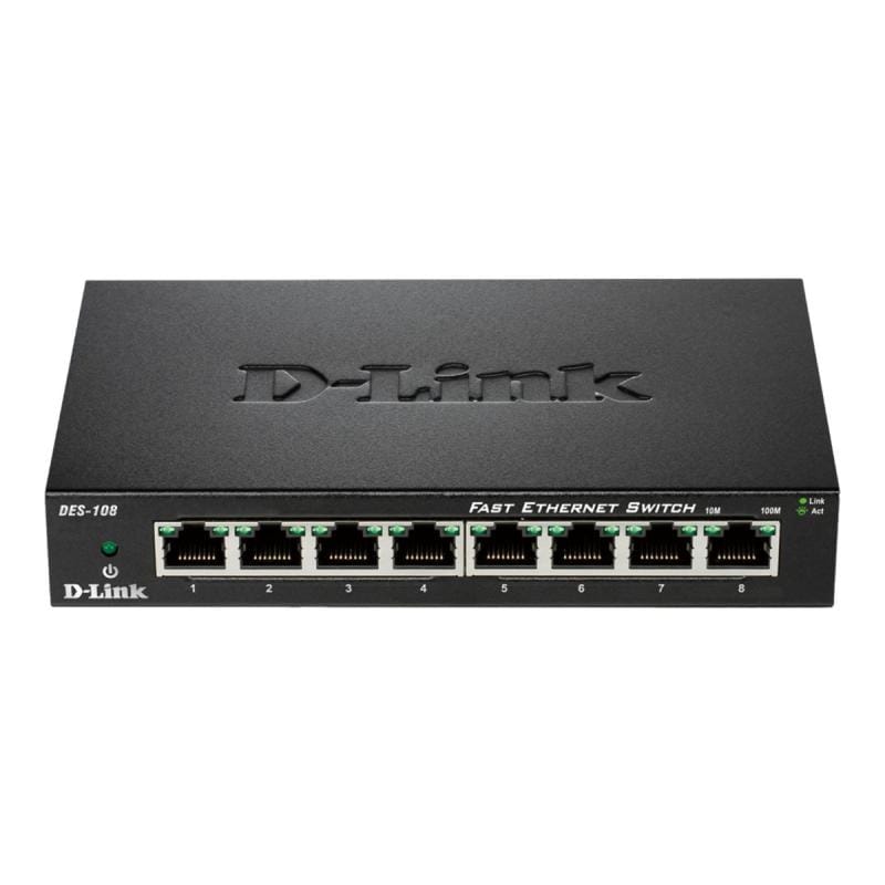 D-LINK Switch Switch D-Link DES-108/E, 8 Porturi Fast Ethernet 10/100 Mbps, Plug-and-Play, Auto MDI/MDIX, Design Compact