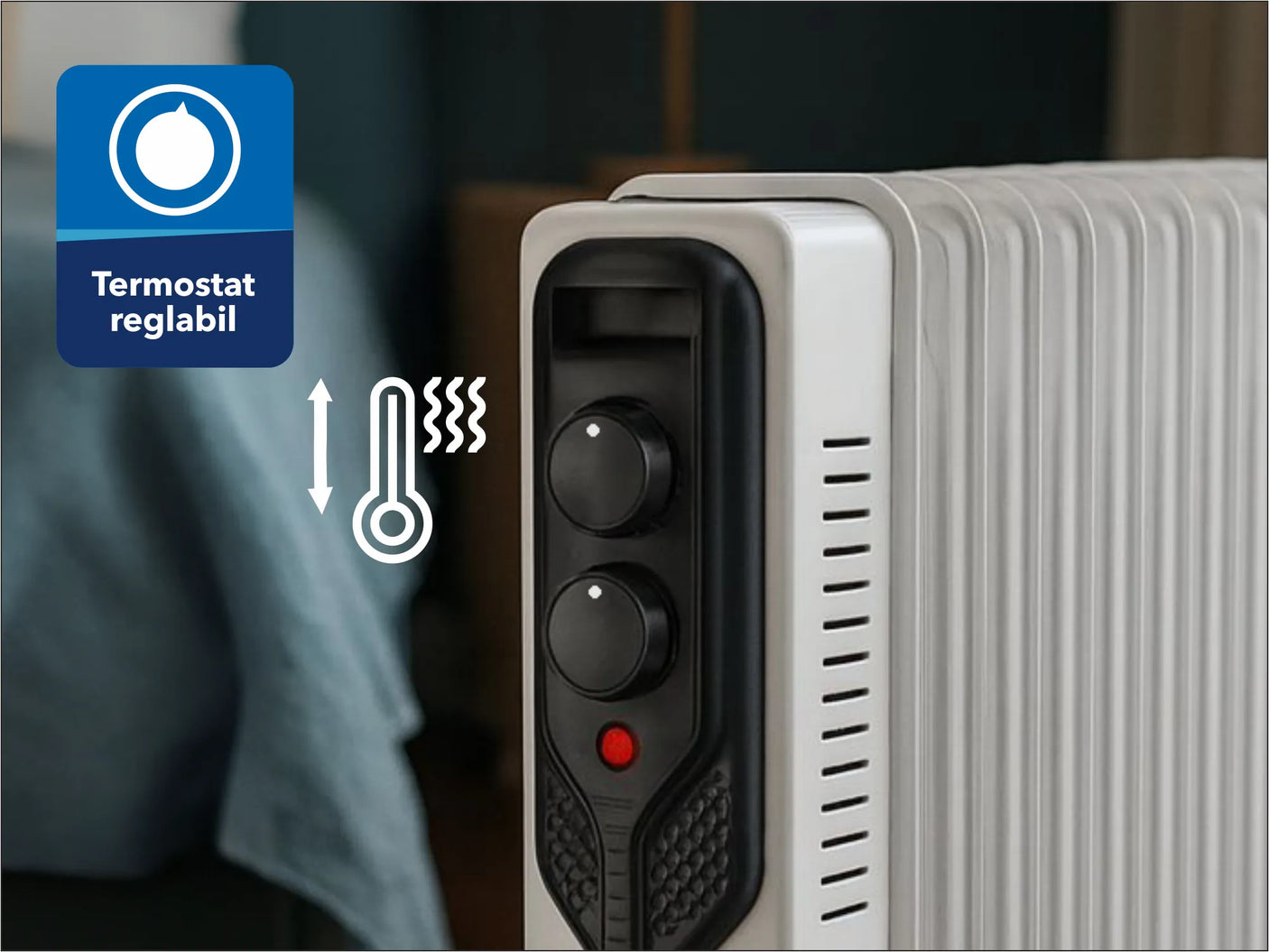 Daewoo SDA Calorifer electric cu ulei Daewoo, 2000 W, 9 elementi, 3 canale de ulei, 3 nivele de putere, termostat reglabil, protectie supraincalzire, indicator luminos, role de deplasare
