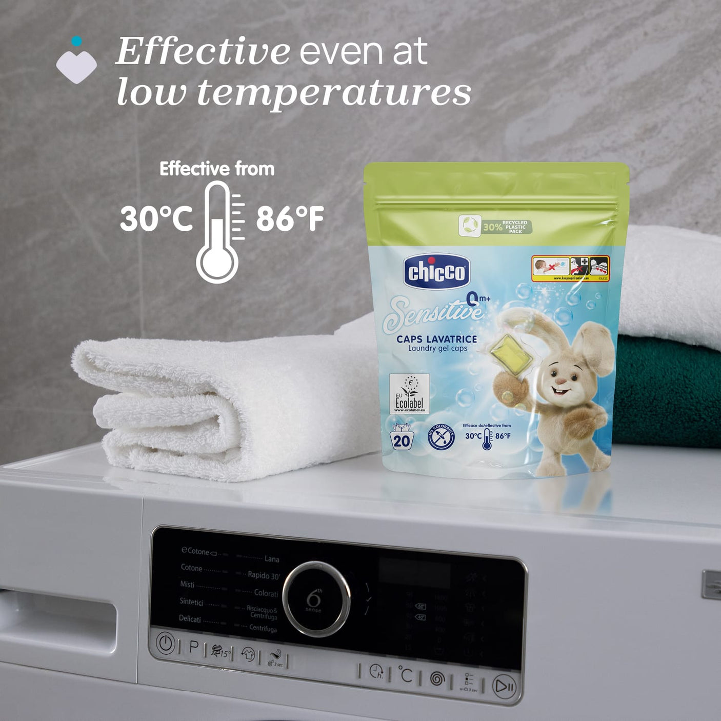 Chicco Îngrijire bebe Detergent Hipoalergenic Chicco Sensitive 12097-7 | 20 Capsule, 0 Luni+