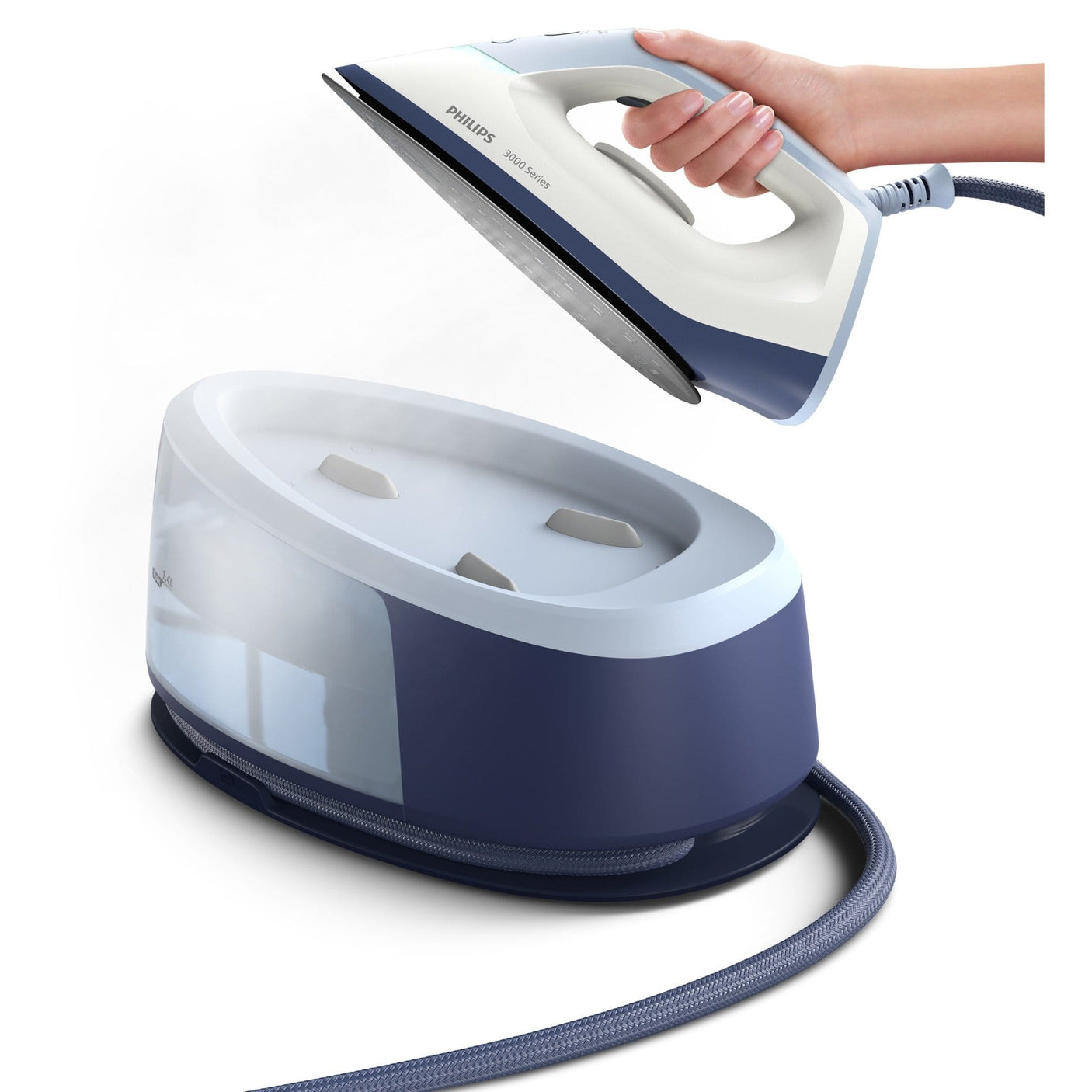 Philips Statie de Calcat PHILIPS Seria 3000, ,2400W, 350g/min, 1.4l, Talpa Ceramica, Alb-Mov