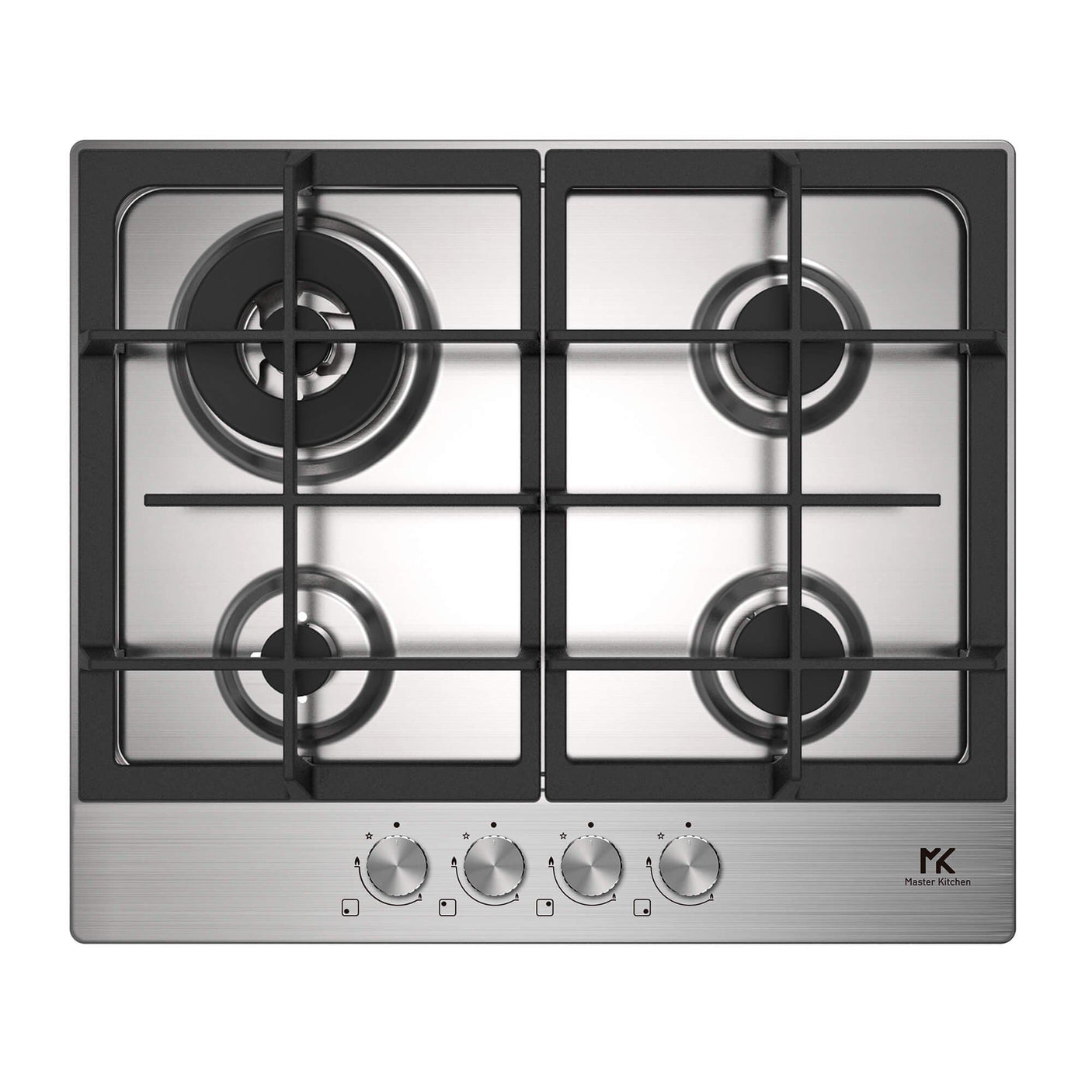 Master Kitchen Plită pe gaz Master Kitchen Edge 60 cm, inox, 4 arzătoare, grătare fontă, arzător Wok, aprindere integrată, sistem de siguranță