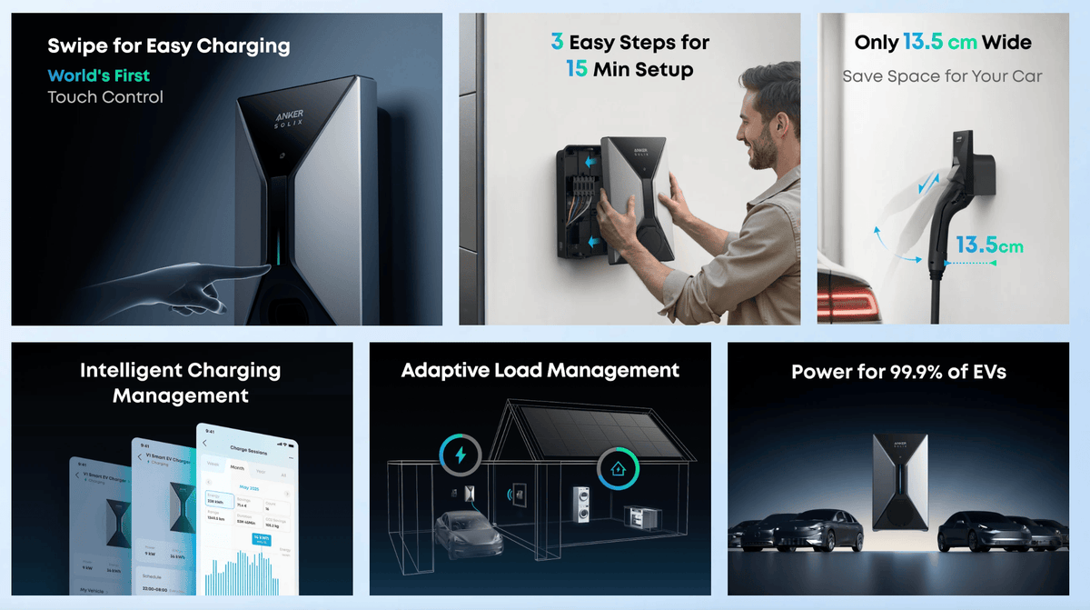 Anker Solix Statie incarcare Statie Incarcare Anker SOLIX V1 A5191GZ2 | Type 2, 22KW, Priza, RFID, Wi-Fi, IP55