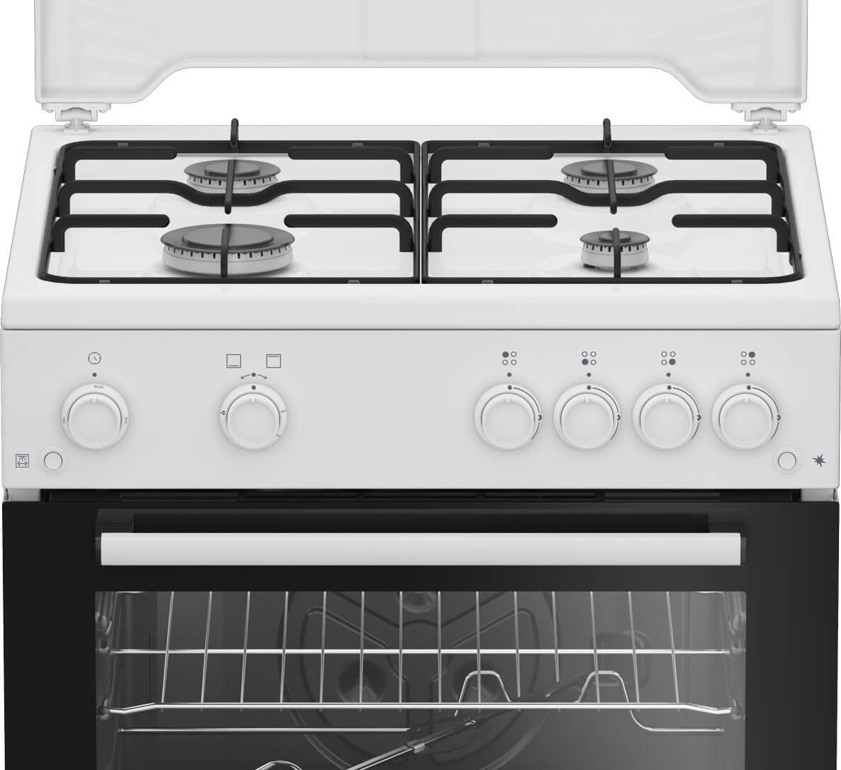 Beko Aragaz Aragaz Beko FBGT62110GWO | 4 Arzatoare, Grill Gaz, Rotisor, Timer, 60x60x85cm