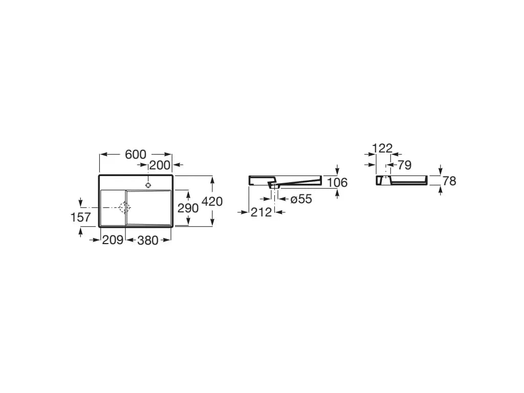 Roca Lavoar Lavoar Roca Horizon A32727408B | 600x420mm, Fineceramic, Negru, Asimetric