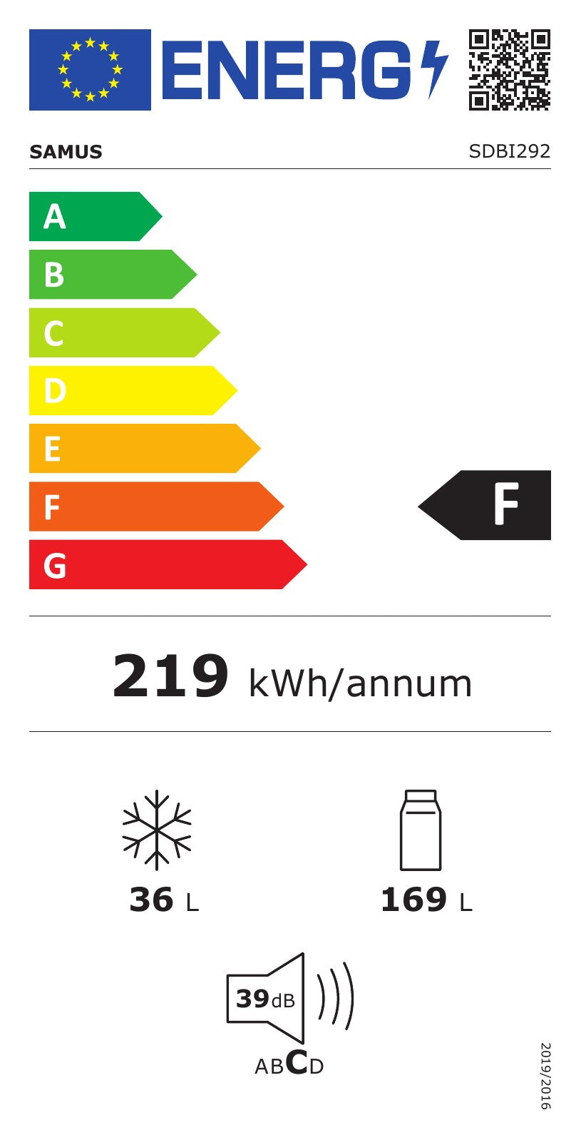 Frigider cu Două Uși Samus | 205L, Clasic - Etichetă energetică