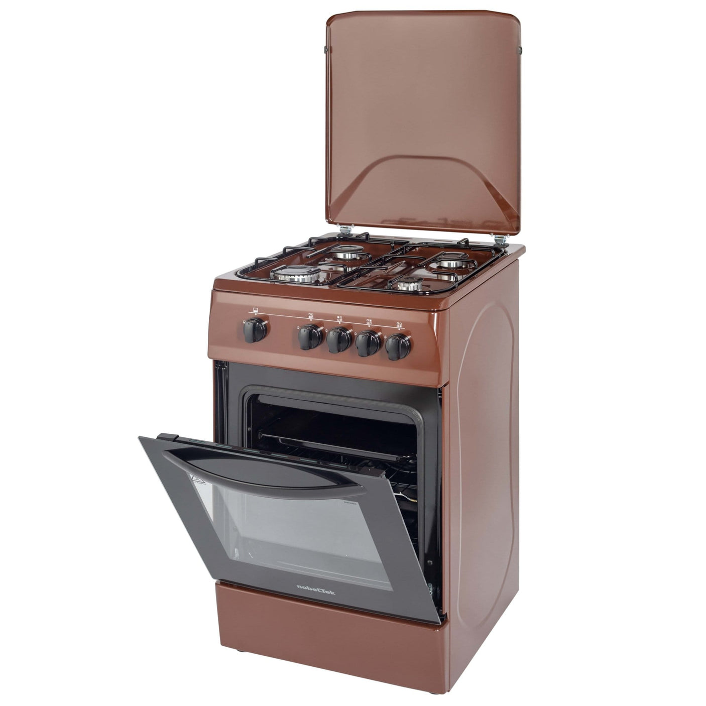 NobeLTek Cooking Aragaz Nobeltek, 50x60, plita si cuptor pe gaz, siguranta plita si cuptor, echipat cu diuze GPL, diuze GN de schimb, capac tabla, maro