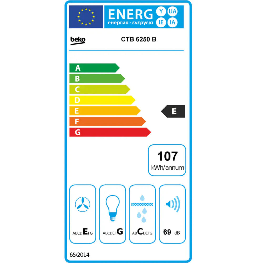 Beko Hota telescopica Hota Telescopica Beko CTB6250B | 60cm, 420m3/h, LED, Sticla Neagra