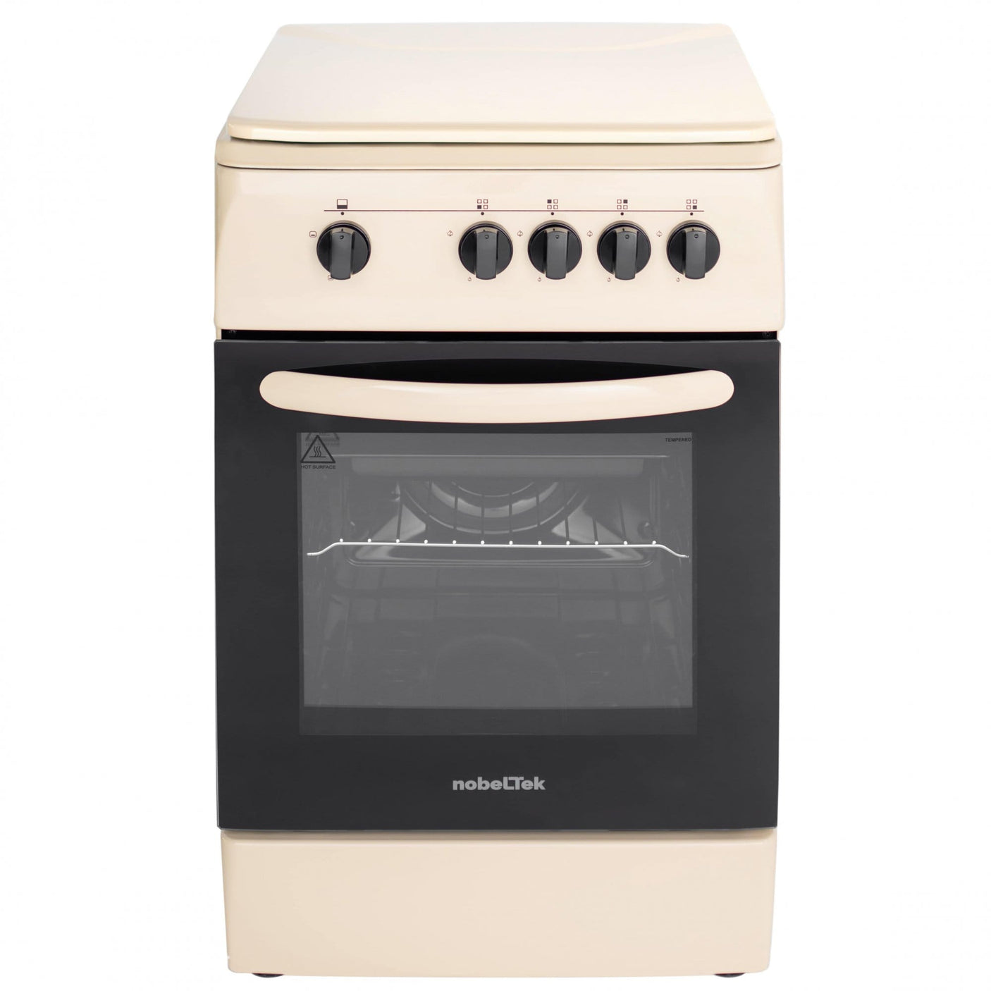 NobeLTek Cooking Aragaz Nobeltek, 50x60, plita si cuptor pe gaz, siguranta plita si cuptor, echipat cu diuze GPL, diuze GN de schimb, capac tabla, bej