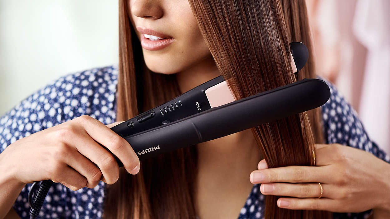 Philips Placa de par Philips StraighCare Essential, tehnologie ThermoProtect, placi cu infuzie de cheratina, ioni, Negru