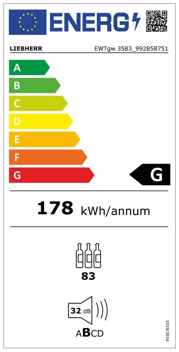 Liebherr Vitrina pentru vin incorporabila, Gama Vinidor, Clasa eficienta energetica A, Clasa climatica SN-ST, Tip control - Display LCD cu afisaj digital al temperaturii, Pozitionare comenzi - in interior, Capacitate neta totala - 271 l, Consum energie/24h - 0,450