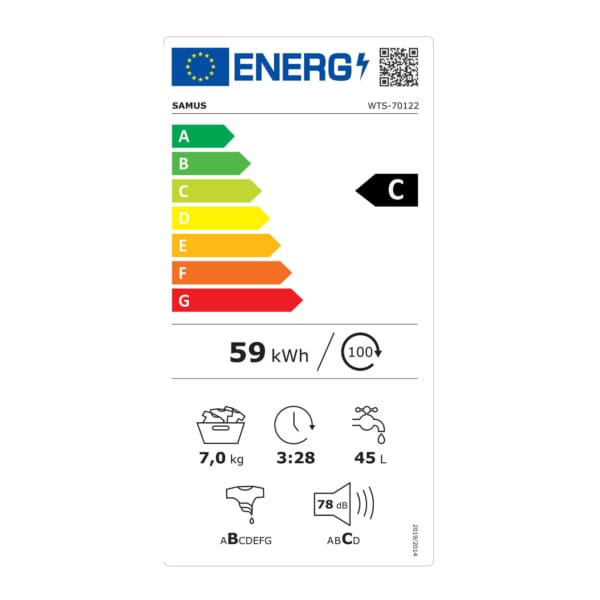 Samus Accesorii electrice Masina de spalat rufe cu incarcare verticala Samus WTS-70122, 7 Kg, 1200 RPM, Clasa C, 15 Programe, Alb