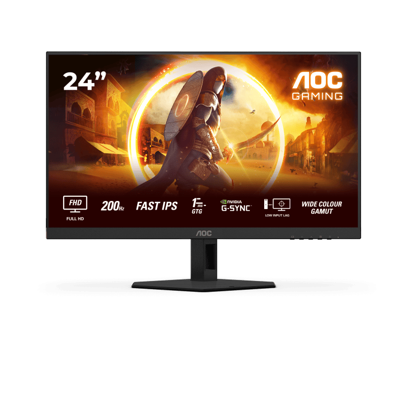 AOC Monitor AOC 23.8" 24G4HRE, Diagonal (inch): 23.8, Diagonal (cm): 60, Aspect ratio: 16:9, Panel: Fast IPS, Resolution: 1920x1080, Refresh Rate: 200Hz, Response time GtG: 1ms, Response time MPRT: 0.5ms,