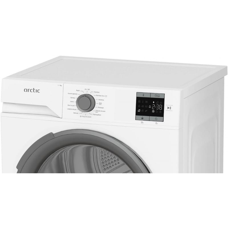 ARCTIC Uscator de rufe Arctic cu pompa de caldura, 7 kg, Clasa D, 15 programe, Auto Antisifonare, Aqua Surf, Hygienic Drying, Display, Alb