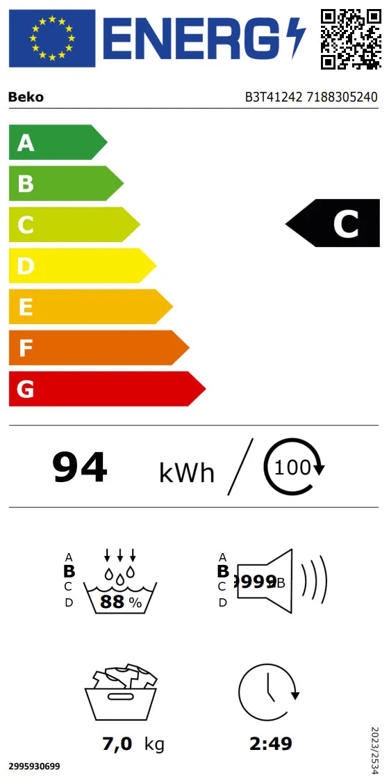 BEKO Uscator de rufe cu pompa de caldura Beko, 7 kg, Clasa C, 15 programe, motor ProSmartInverter, display, SteamCure, OptiSense, Alb
