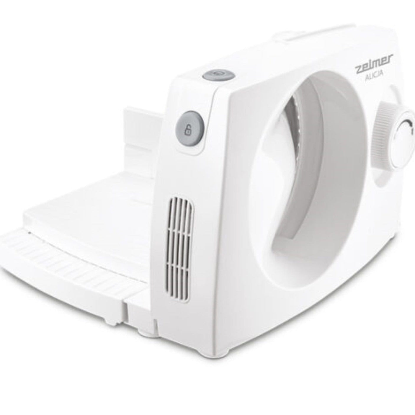 Zelmer Feliator Zelmer, 150W,lama inox 170 mm, lama suplimentara pt alimente mai dure, reglaj grosime, protectie, tava pt alimente, alb