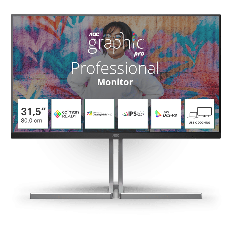 AOC "Monitor AOC 31.5"" U32U3CV, Diagonal (inch): 31.5, Diagonal (cm): 80, Aspect ratio: 16:9, Panel: IPS, Resolution: 3840x2160, Refresh Rate: 60Hz, Response time GtG: 4ms, Brightness (max): 400 cd/m², C