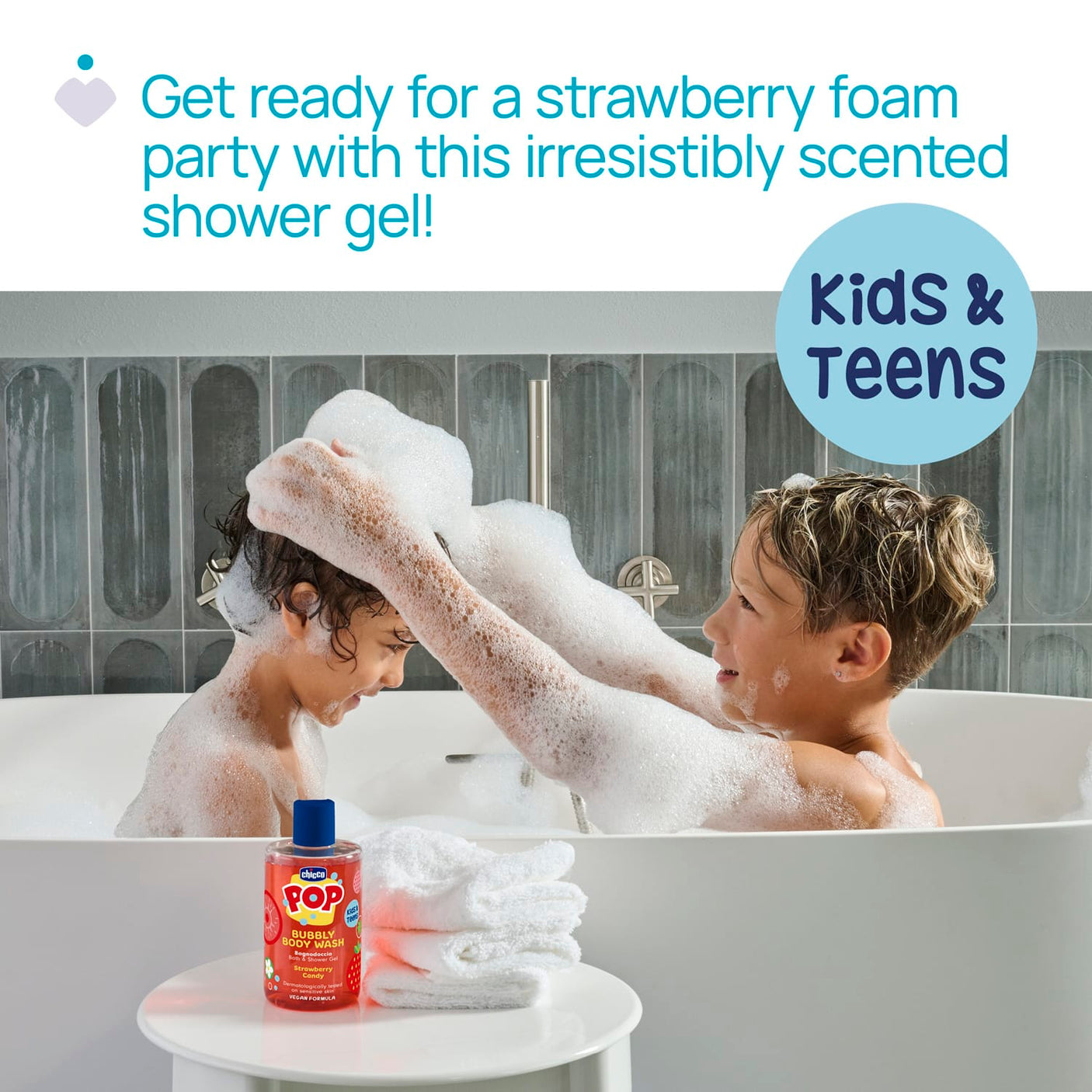 Chicco Îngrijire bebe Gel de Dus Spumant Chicco 12370-9 | 300ml, Aroma Capsuni, Formula Vegana