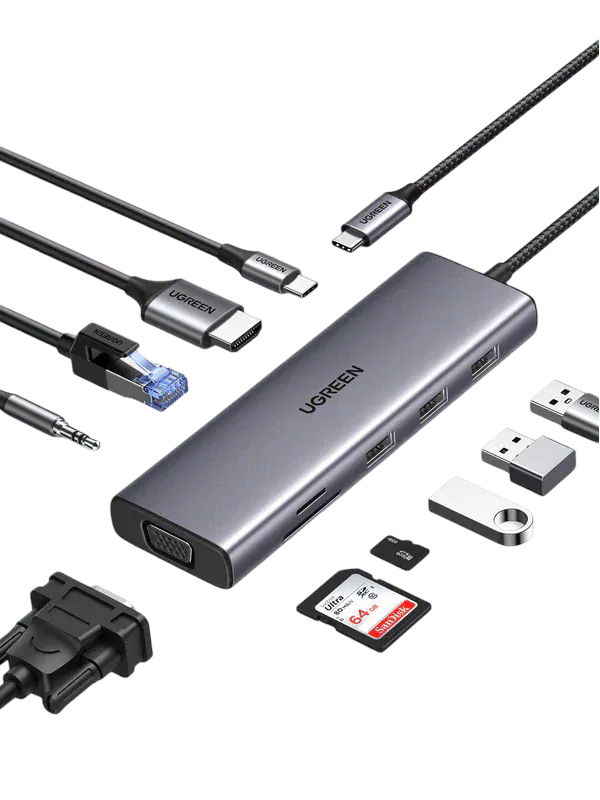 Ugreen HUB HUB Ugreen CM498-15601 | 10-in-1, USB-C, 4K HDMI, VGA, Gri