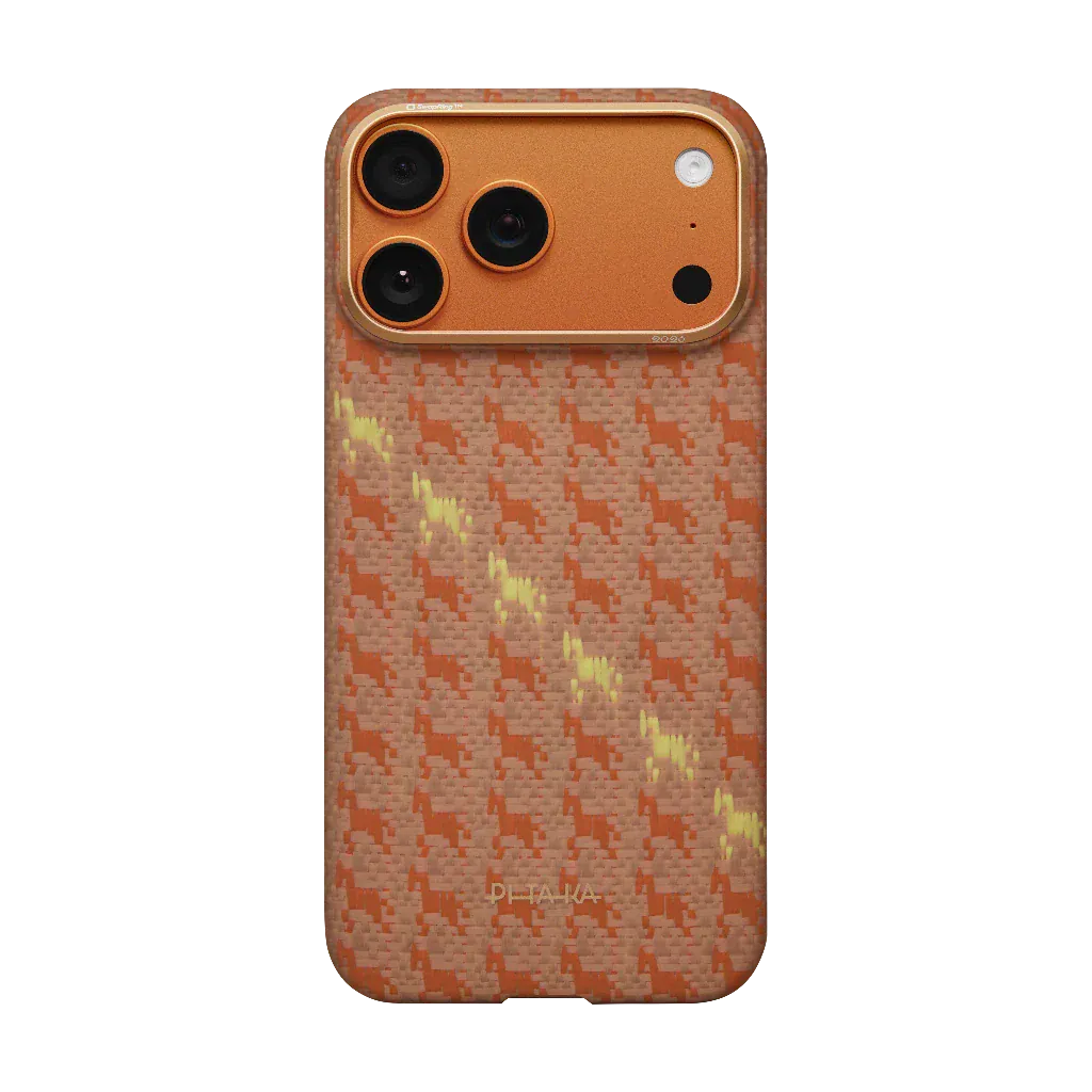 Pitaka Telefon Husa Pitaka HR1701P | iPhone 17 Pro, Happiness Rides, Edge Case, Amber