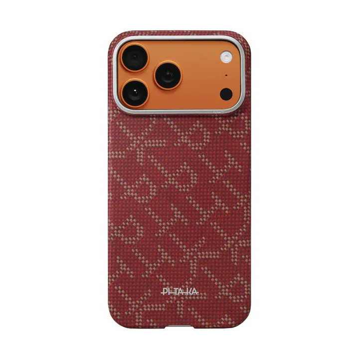 Pitaka Telefon Husa Pitaka KI1702PTKP | iPhone 17 Pro Max, Ultra-Slim, PitaTap, Monogram Gold/Red
