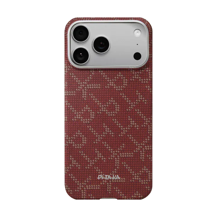 Pitaka Telefon Husa Pitaka KI1702PTK | iPhone 17 Pro, Ultra-Slim, PitaTap, Monogram Gold/Red