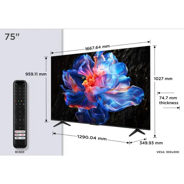 Televizor TCL LED 75P6K | 189 cm, Smart Google TV, 4K UHD, Clasa E