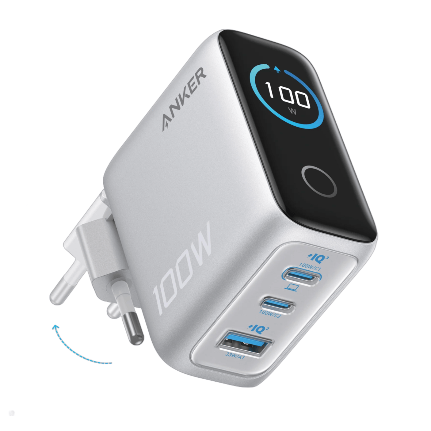 Anker Incarcator USB Incarcator Retea Anker B121BG41 | 100W, 2x USB-C, 1x USB-A, Smart Display